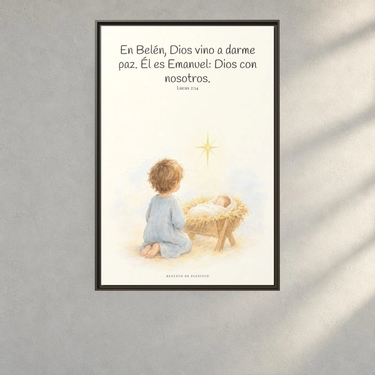 En Belén, Dios vino a darme paz — Lienzo Cristiano Enmarcado | Lucas 2:14 — 24×36 pulgadas, marco espresso, vista frontal ambiental, escala física calibrada