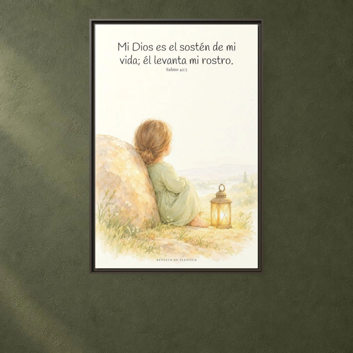 Dios es el sostén de mi vida — Lienzo Cristiano Enmarcado | Salmo 42:5 — 24×36 pulgadas, marco espresso, vista frontal ambiental, escala física calibrada