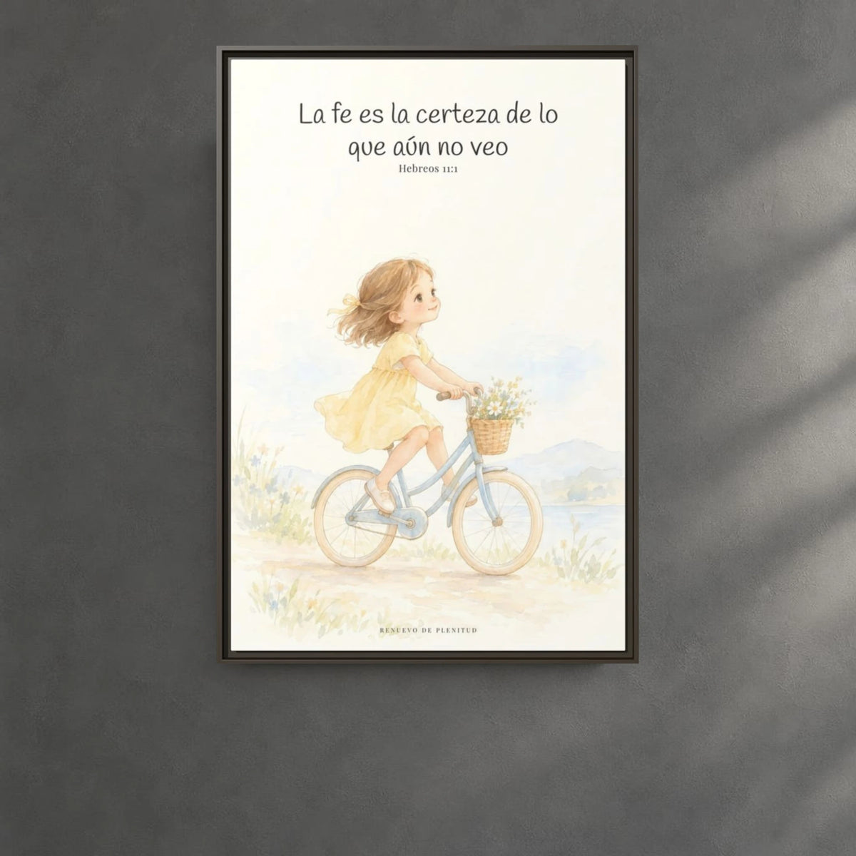 La fe es la certeza de lo que no vemos — Lienzo Cristiano Enmarcado | Hebreos 11:1 — 24×36 pulgadas, marco espresso, vista frontal ambiental, escala física calibrada