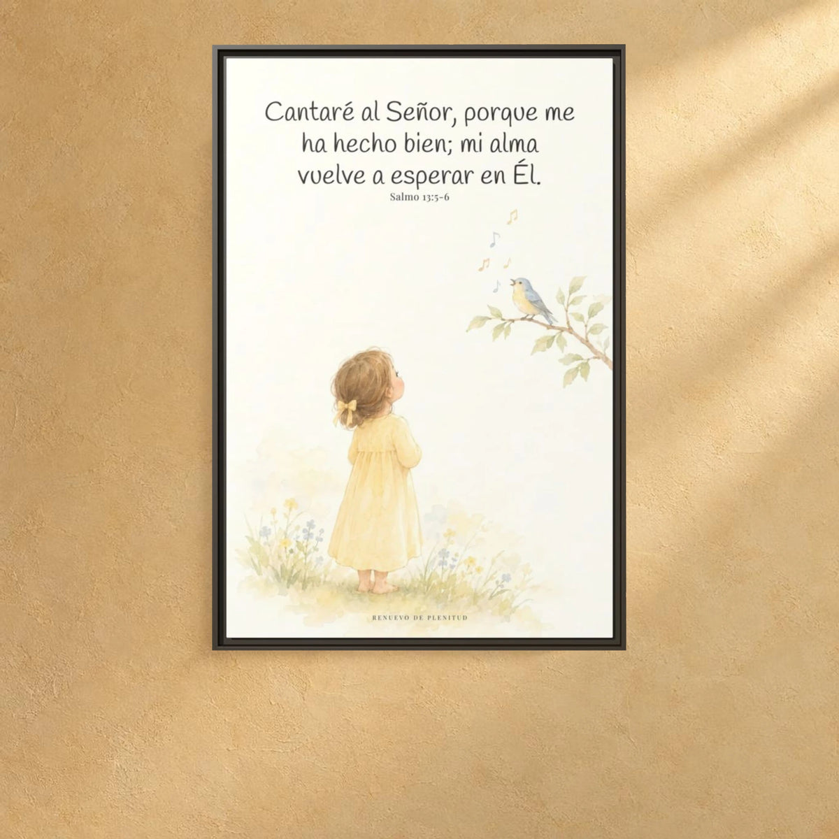 Cantaré a Jehová porque me ha hecho bien — Lienzo Cristiano Enmarcado | Salmo 13:5-6 — 24×36 pulgadas, marco espresso, vista frontal ambiental, escala física calibrada
