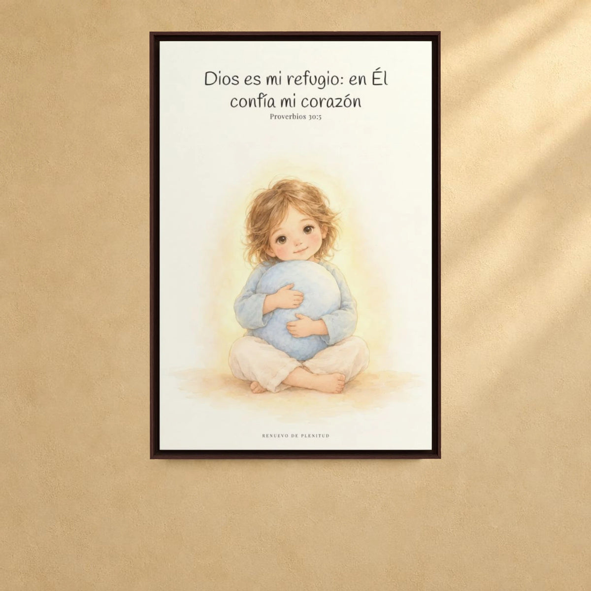 En Dios encuentro mi refugio | Cuadro bíblico para el hogar | Proverbios 30:5 — 24×36 pulgadas, marco espresso, vista frontal ambiental, escala física calibrada