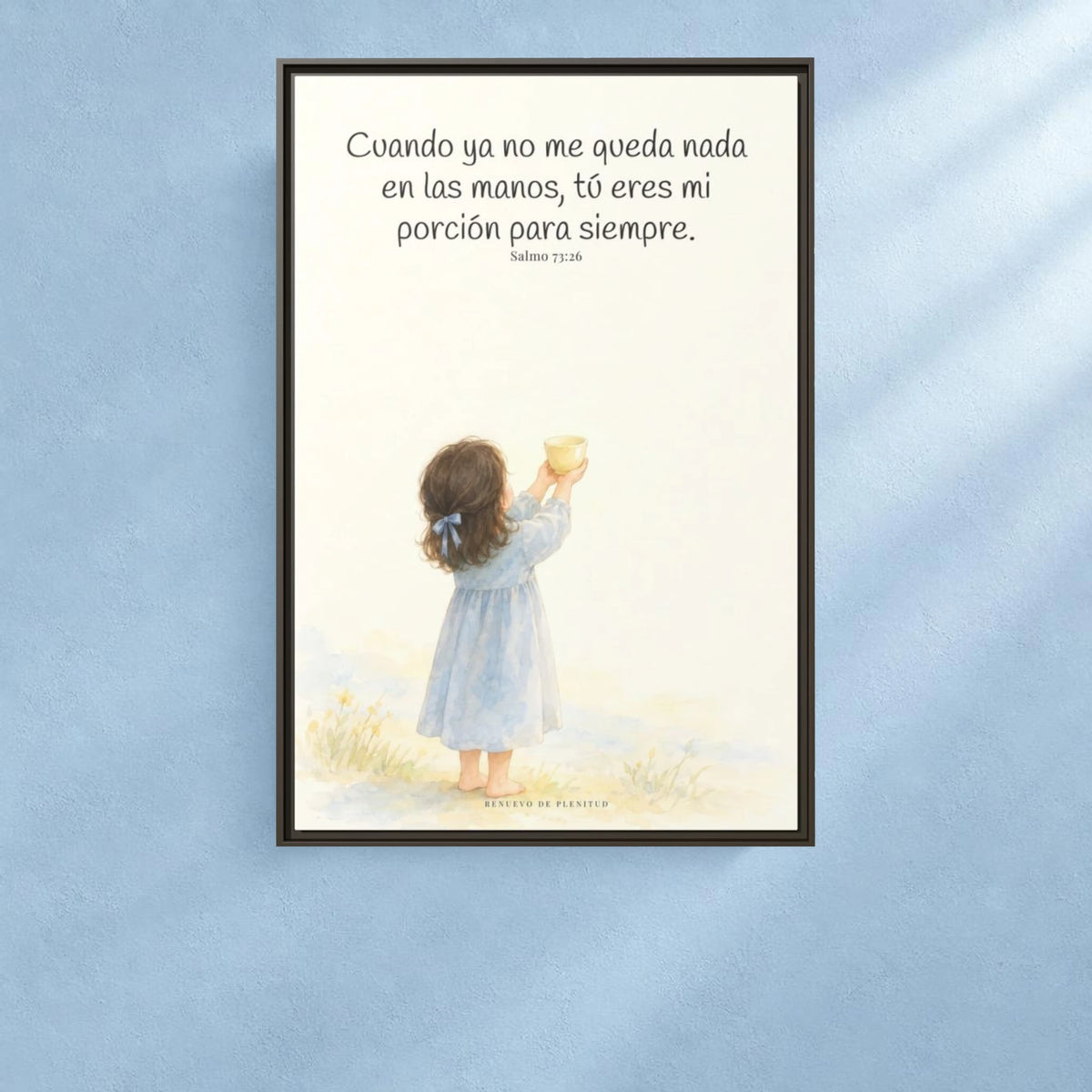 Mi porción eres tú, Señor — Lienzo Cristiano Enmarcado | Salmo 73:26 — 24×36 pulgadas, marco espresso, vista frontal ambiental, escala física calibrada