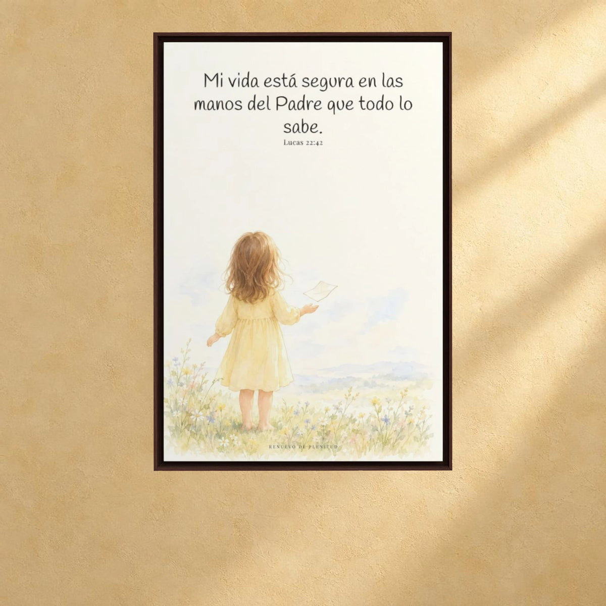 Confío en el Padre que todo lo sabe | Decoración cristiana enmarcada | Lucas 22:42 — 24×36 pulgadas, marco espresso, vista frontal ambiental, escala física calibrada