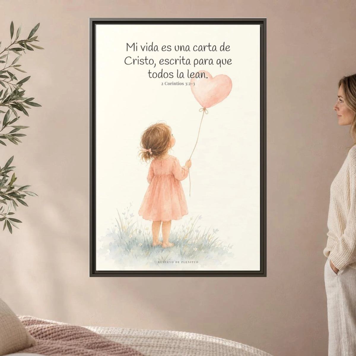 Mi vida es una carta de Cristo — Lienzo Cristiano Enmarcado | 2 Corintios 3:2-3 — 24×36 pulgadas, marco espresso, vista frontal ambiental, escala física calibrada
