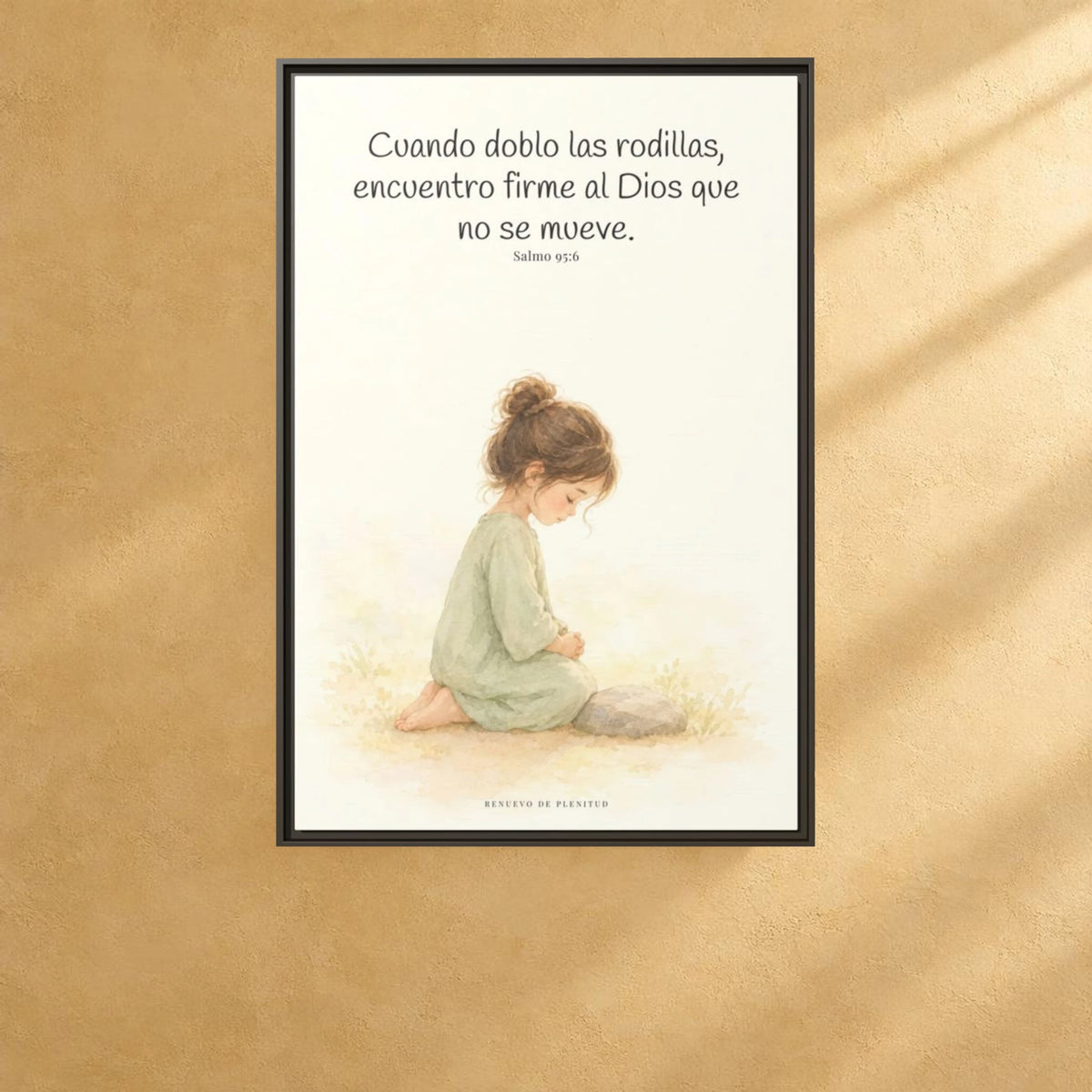 El Señor es la Roca donde descanso | Cuadro de fe enmarcado | Salmo 95:6 — 24×36 pulgadas, marco espresso, vista frontal ambiental, escala física calibrada
