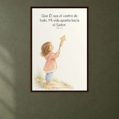 Que Él sea el centro de todo | Cuadro de inspiración bíblica | Juan 3:30 — 24×36 pulgadas, marco espresso, vista frontal ambiental, escala física calibrada