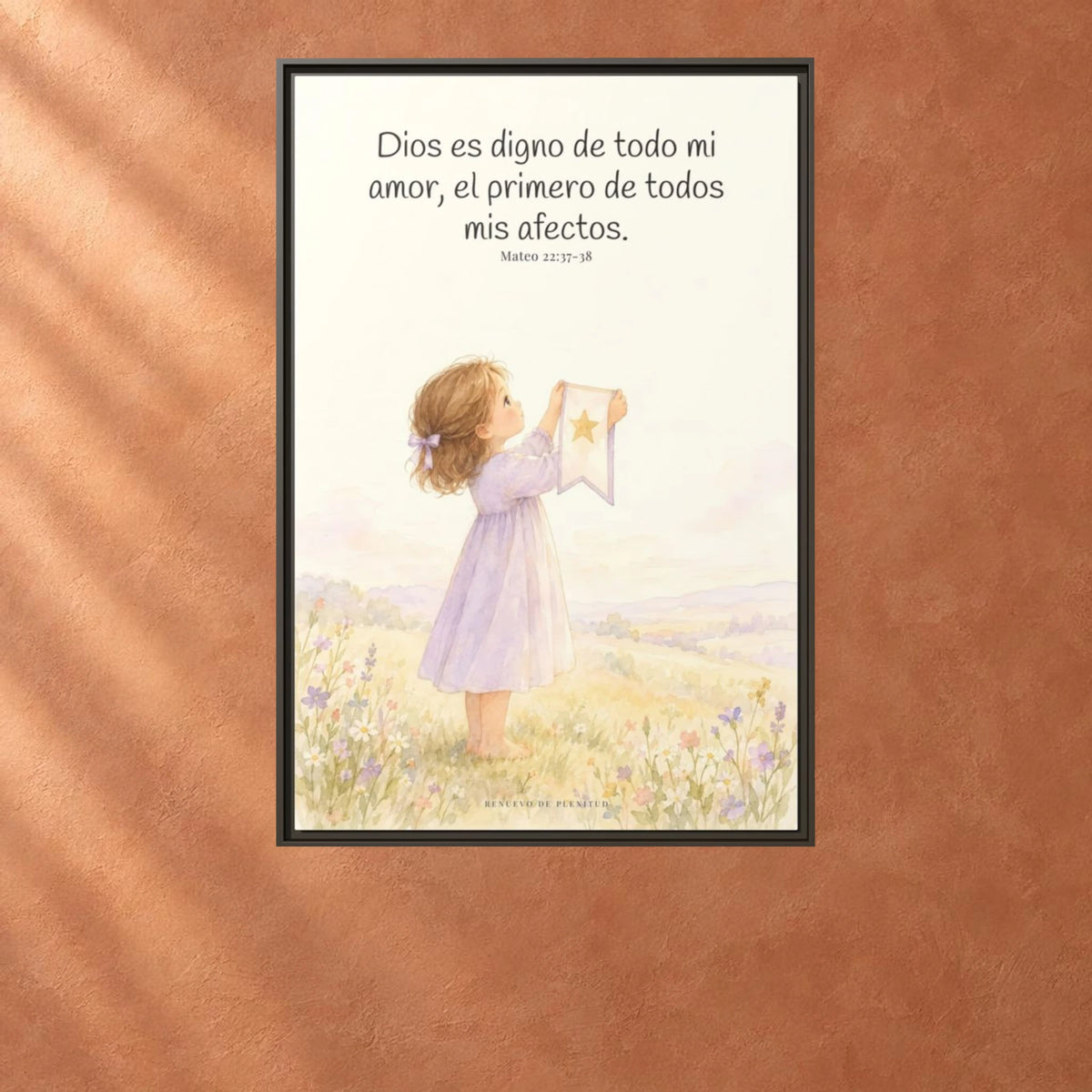 Dios es digno de todo mi amor — Lienzo Cristiano Enmarcado | Mateo 22:37-38 — 24×36 pulgadas, marco espresso, vista frontal ambiental, escala física calibrada