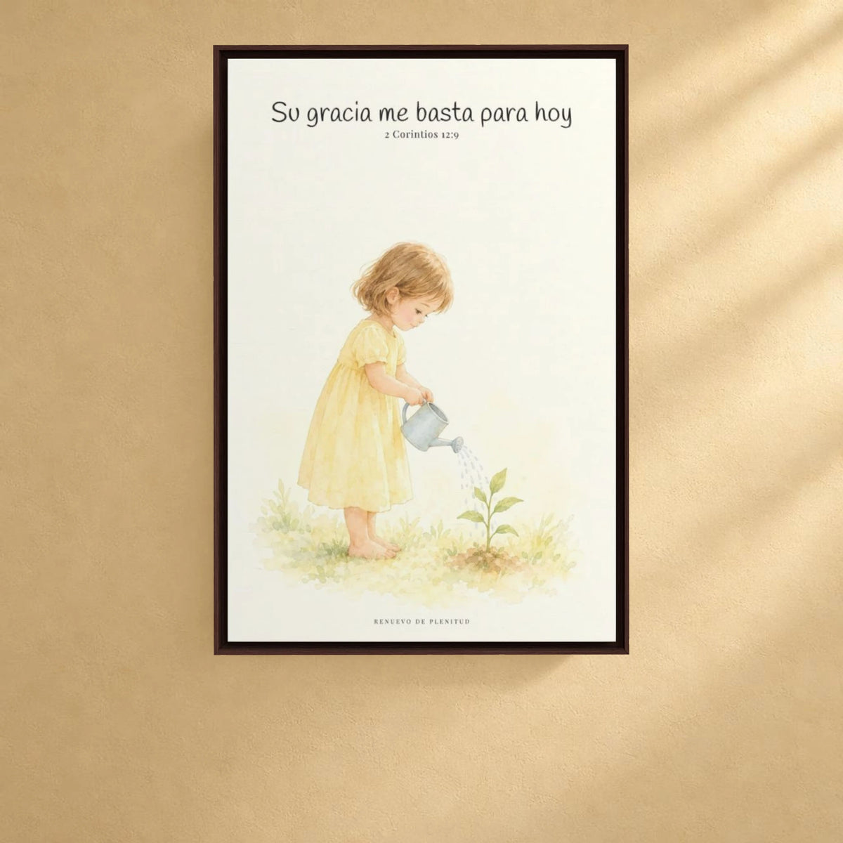 Su gracia me basta para hoy | Decoración de fe para pared | 2 Corintios 12:9 — 24×36 pulgadas, marco espresso, vista frontal ambiental, escala física calibrada