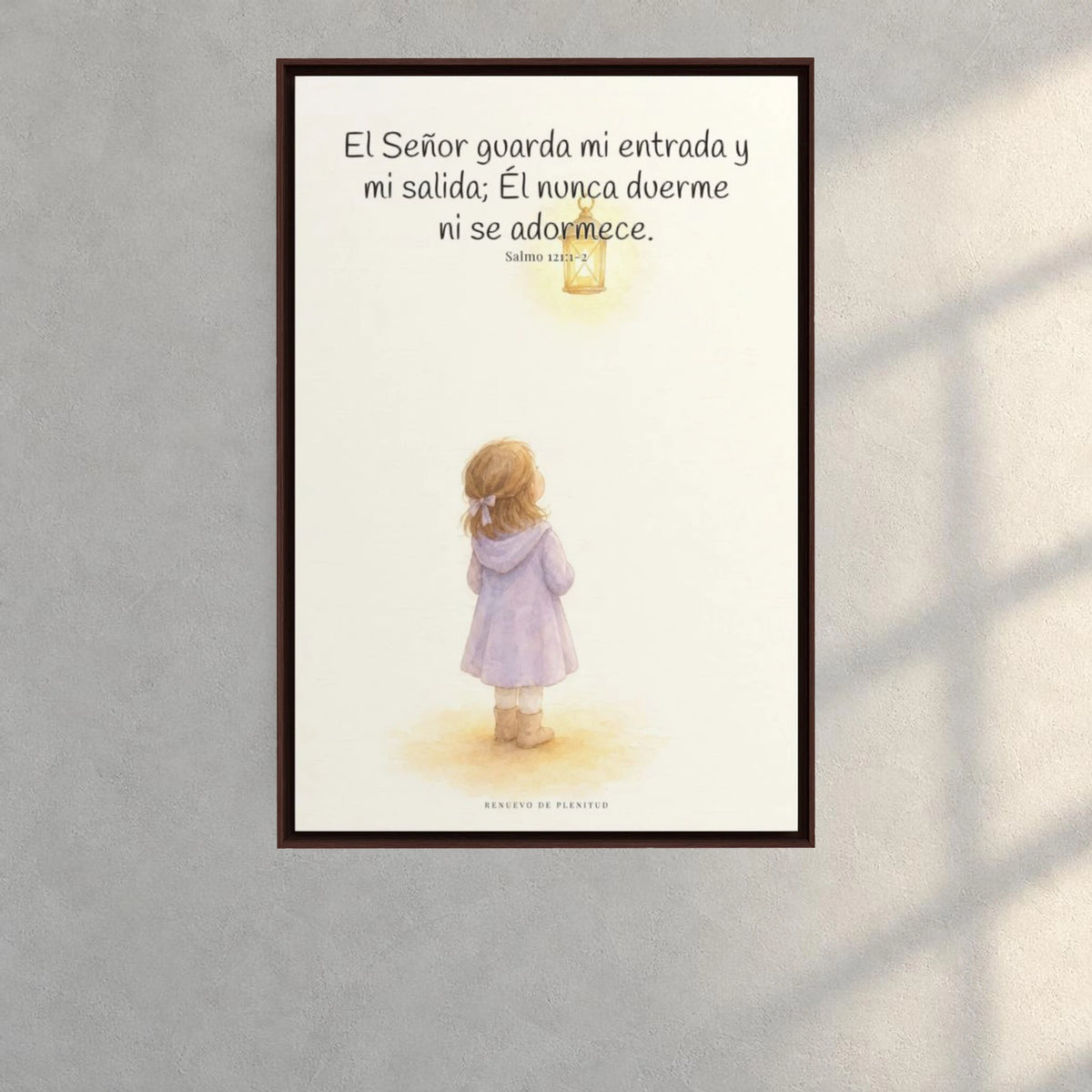 El Señor guarda mi entrada y mi salida | Decoración de fe para pared | Salmo 121:1-2 — 24×36 pulgadas, marco espresso, vista frontal ambiental, escala física calibrada