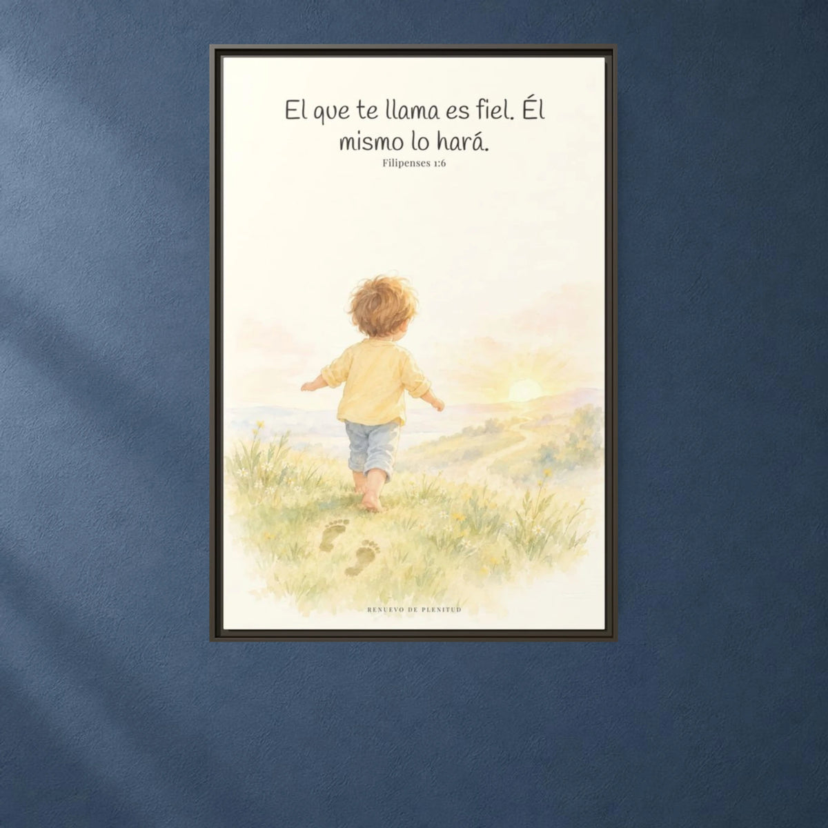 Fiel es el que os llama, el cual también lo hará — Lienzo Cristiano Enmarcado | Filipenses 1:6 — 24×36 pulgadas, marco espresso, vista frontal ambiental, escala física calibrada