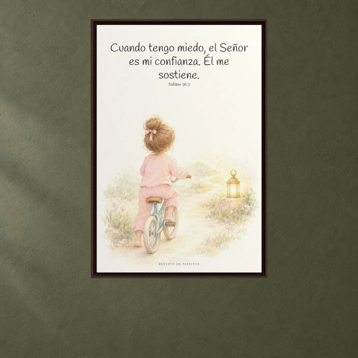Cuando tengo miedo, el Señor es mi confianza | Arte de fe en lienzo | Salmo 56:3 — 24×36 pulgadas, marco espresso, vista frontal ambiental, escala física calibrada