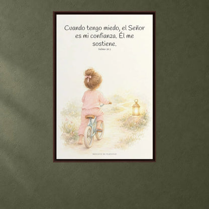 Cuando tengo miedo, el Señor es mi confianza | Arte de fe en lienzo | Salmo 56:3 — 24×36 pulgadas, marco espresso, vista frontal ambiental, escala física calibrada
