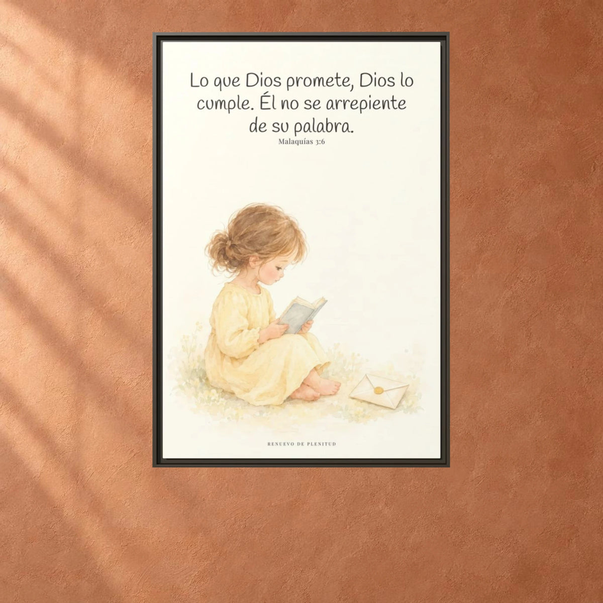 Jehová es el Dios que mantiene su palabra — Lienzo Cristiano Enmarcado | Malaquías 3:6 — 24×36 pulgadas, marco espresso, vista frontal ambiental, escala física calibrada