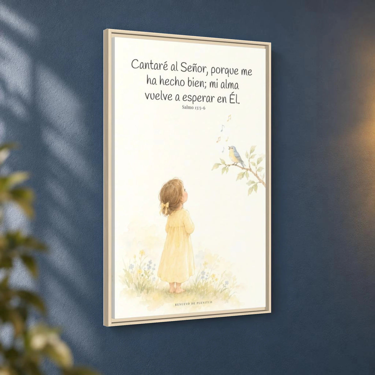 Cantaré a Jehová porque me ha hecho bien — Lienzo Cristiano Enmarcado | Salmo 13:5-6 — 24×36 pulgadas, marco natural, vista angular ambiental del marco flotante, escala física calibrada
