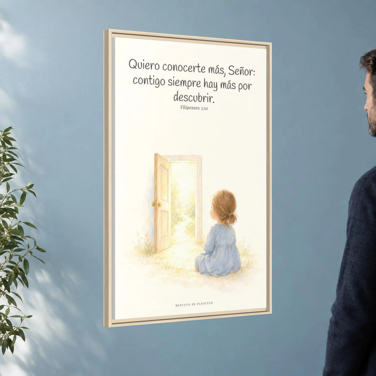 Quiero conocerte más, Señor — Lienzo Cristiano Enmarcado | Filipenses 3:10 — 24×36 pulgadas, marco natural, vista angular ambiental del marco flotante, escala física calibrada