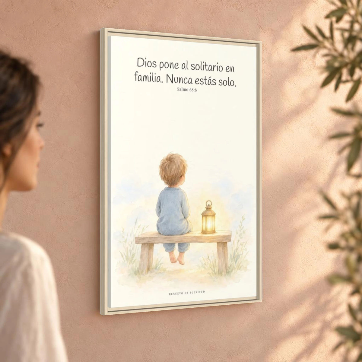 Dios pone al solitario en familia — Lienzo Cristiano Enmarcado | Salmo 68:6 — 24×36 pulgadas, marco natural, vista angular ambiental del marco flotante, escala física calibrada