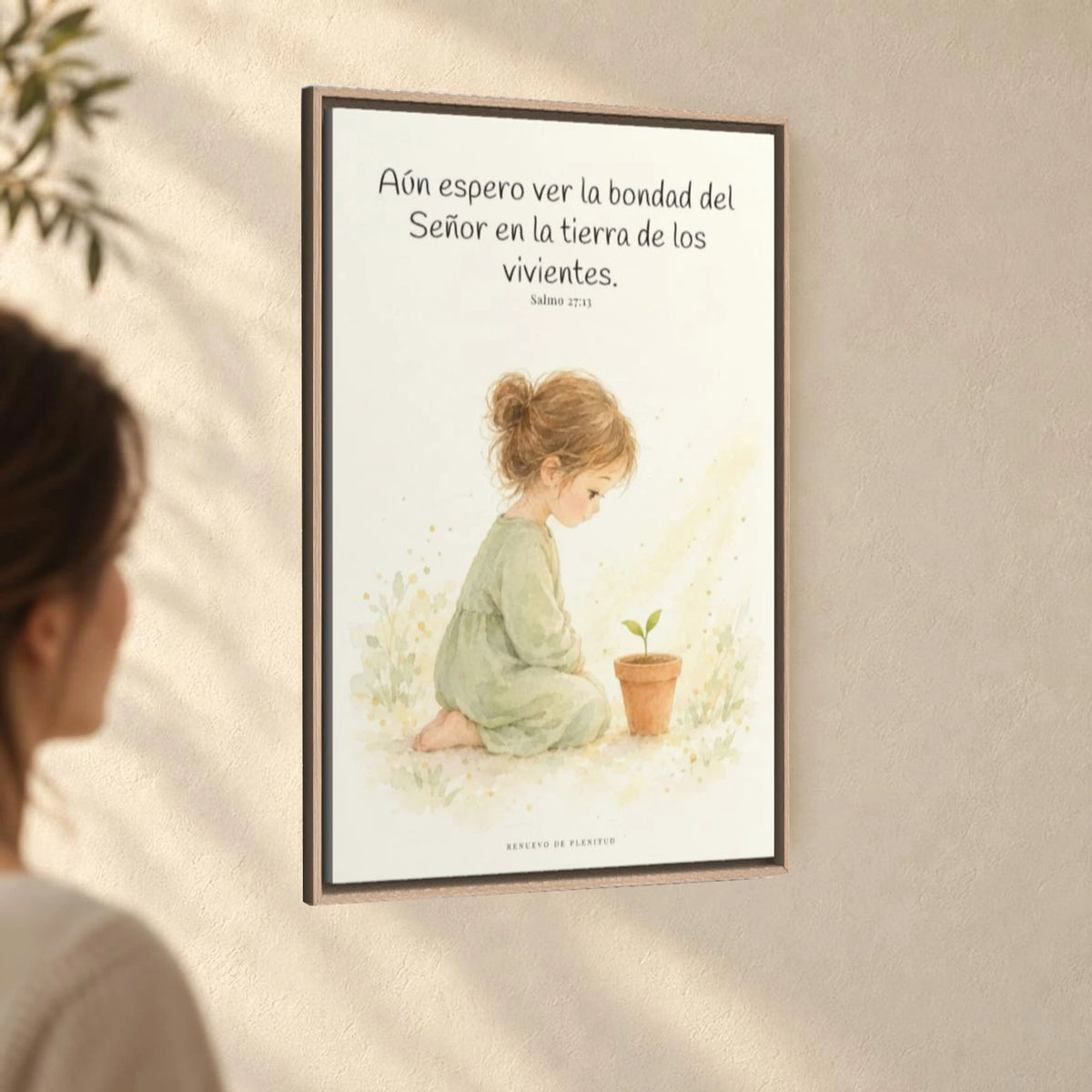 El Señor es bueno y yo veré su bondad | Cuadro bíblico para el hogar | Salmo 27:13 — 24×36 pulgadas, marco natural, vista angular ambiental del marco flotante, escala física calibrada