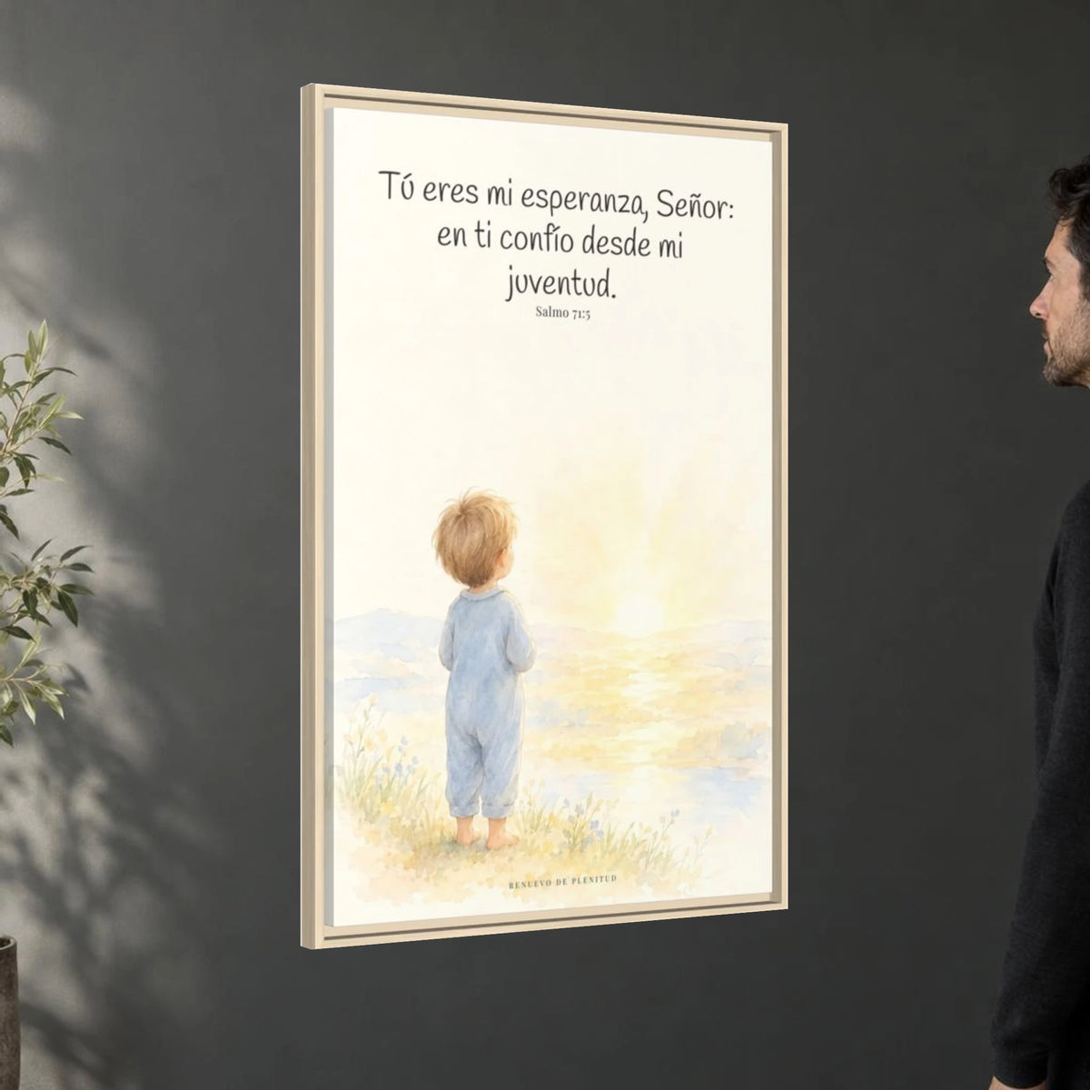 Tú eres mi esperanza, Señor — Lienzo Cristiano Enmarcado | Salmo 71:5 — 24×36 pulgadas, marco natural, vista angular ambiental del marco flotante, escala física calibrada