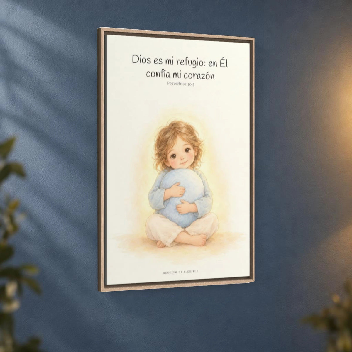 En Dios encuentro mi refugio | Cuadro bíblico para el hogar | Proverbios 30:5 — 24×36 pulgadas, marco natural, vista angular ambiental del marco flotante, escala física calibrada