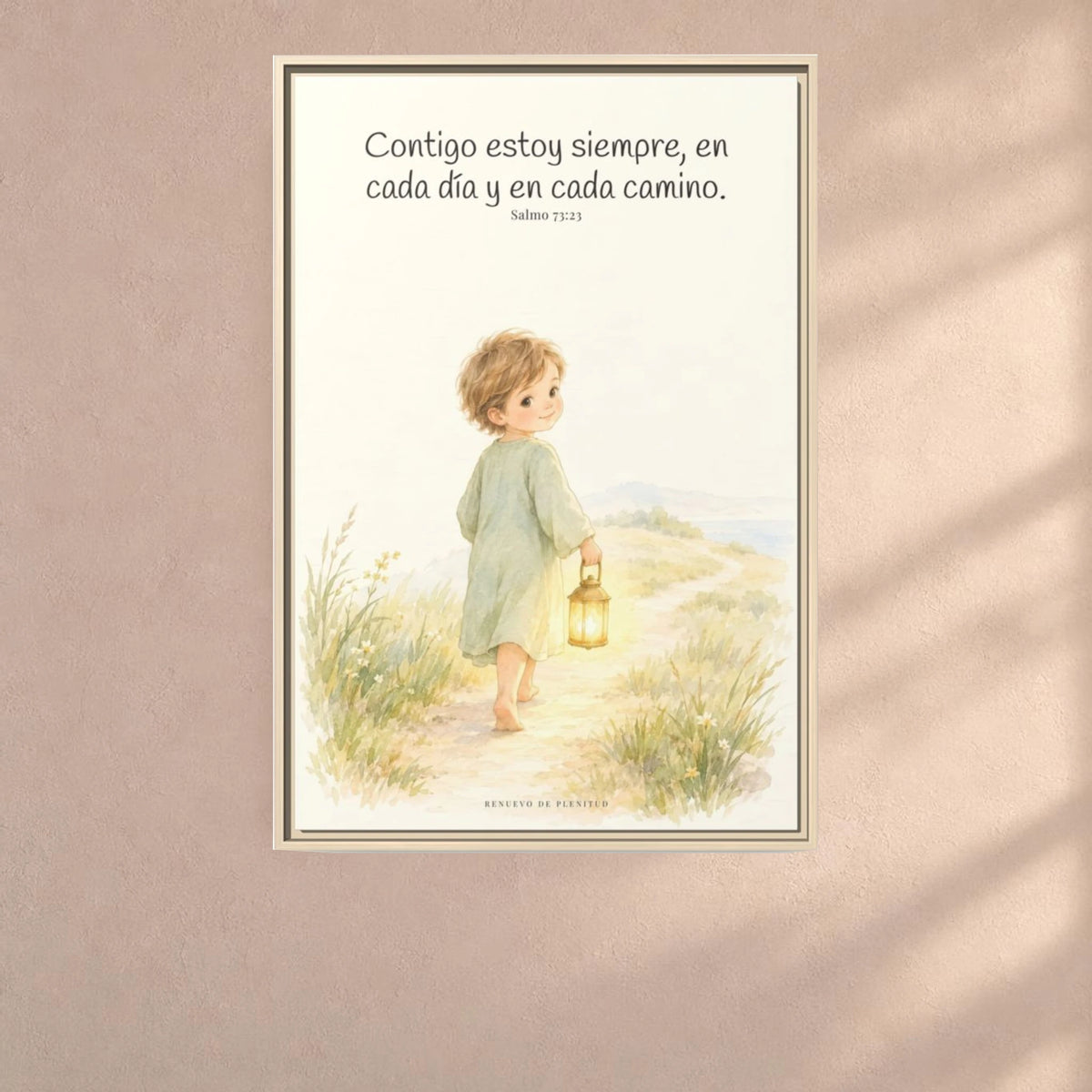 Contigo estoy siempre — Lienzo Cristiano Enmarcado | Salmo 73:23 — 24×36 pulgadas, marco natural, vista frontal ambiental, escala física calibrada