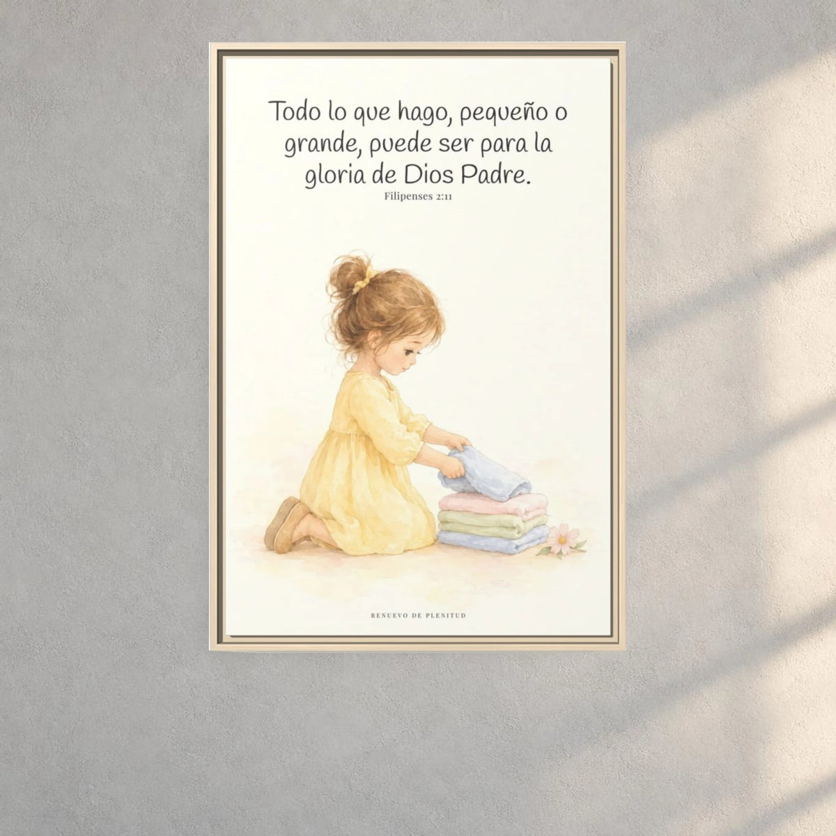 Para la gloria de Dios Padre — Lienzo Cristiano Enmarcado | Filipenses 2:11 — 24×36 pulgadas, marco natural, vista frontal ambiental, escala física calibrada