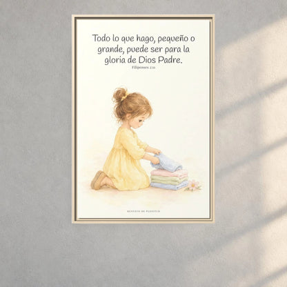 Para la gloria de Dios Padre — Lienzo Cristiano Enmarcado | Filipenses 2:11 — 24×36 pulgadas, marco natural, vista frontal ambiental, escala física calibrada