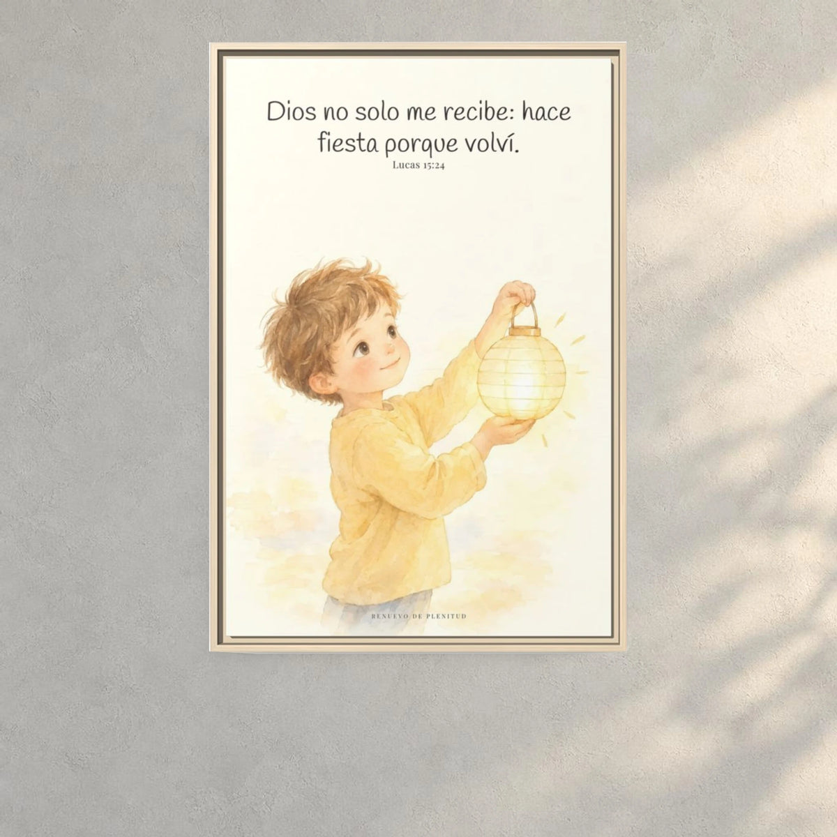 Era tiempo de hacer fiesta y regocijarnos — Lienzo Cristiano Enmarcado | Lucas 15:24 — 24×36 pulgadas, marco natural, vista frontal ambiental, escala física calibrada