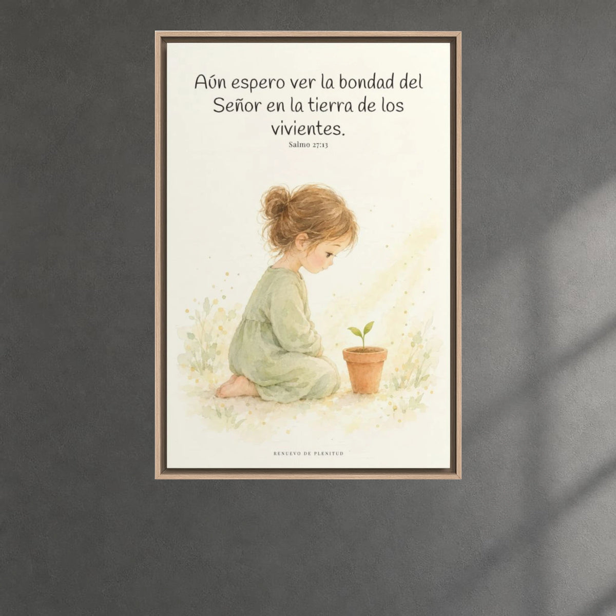 El Señor es bueno y yo veré su bondad | Cuadro bíblico para el hogar | Salmo 27:13 — 24×36 pulgadas, marco natural, vista frontal ambiental, escala física calibrada