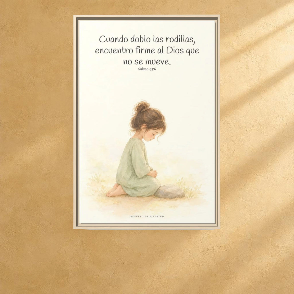 El Señor es la Roca donde descanso | Cuadro de fe enmarcado | Salmo 95:6 — 24×36 pulgadas, marco natural, vista frontal ambiental, escala física calibrada