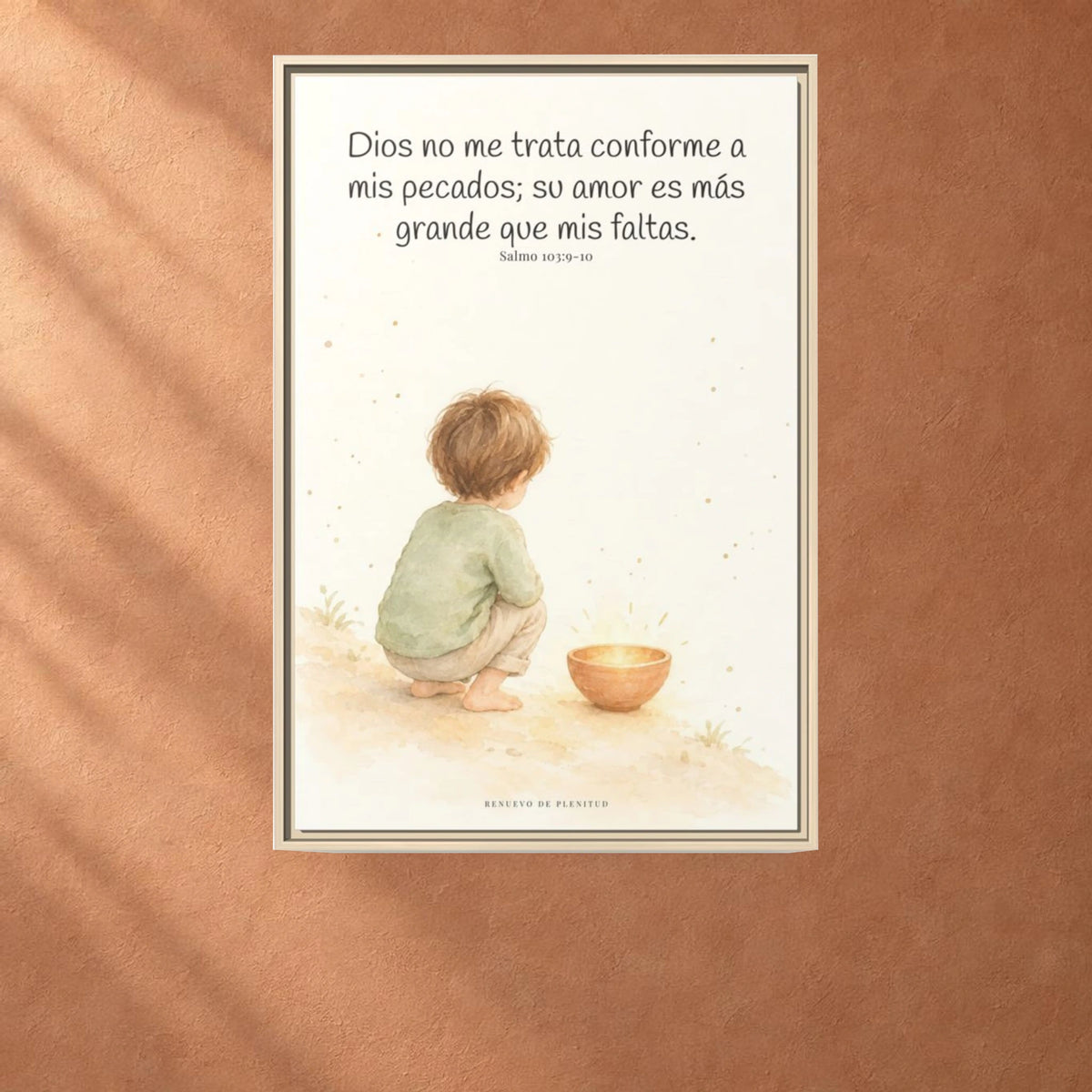 Dios no me trata como mis pecados merecen | Cuadro de inspiración bíblica | Salmo 103:9-10 — 24×36 pulgadas, marco natural, vista frontal ambiental, escala física calibrada