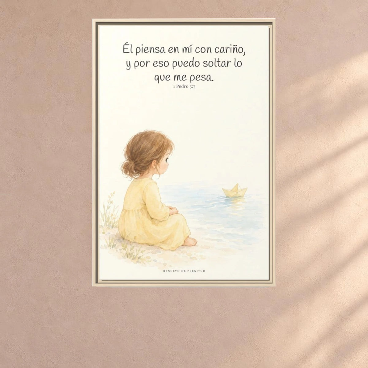 Echa Toda Tu Ansiedad Sobre Dios — Lienzo Cristiano Enmarcado | 1 Pedro 5:7 — 24×36 pulgadas, marco natural, vista frontal ambiental, escala física calibrada