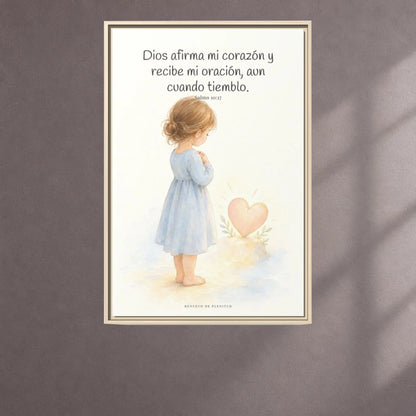 Dios dispone mi corazón cuando oro — Lienzo Cristiano Enmarcado | Salmo 10:17 — 24×36 pulgadas, marco natural, vista frontal ambiental, escala física calibrada