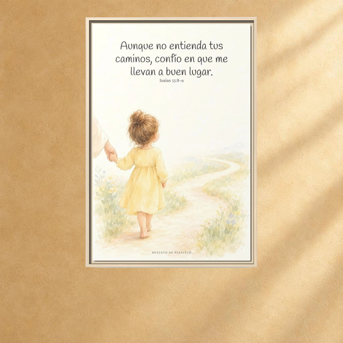 Confía en Dios cuando no entiendas el camino — Lienzo Cristiano Enmarcado | Isaías 55:8-9 — 24×36 pulgadas, marco natural, vista frontal ambiental, escala física calibrada