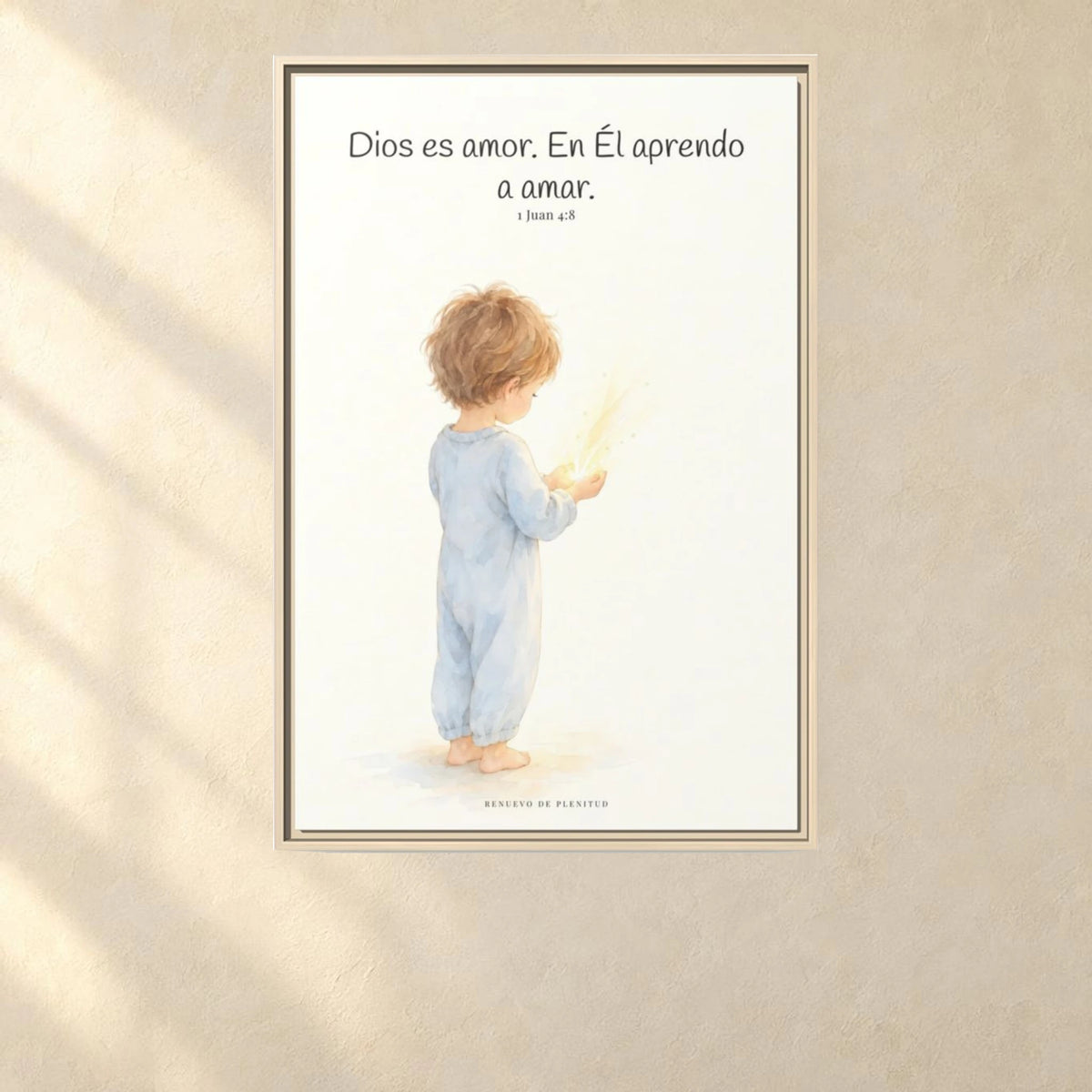 Quien no ama no conoce a Dios, porque Dios es amor — Lienzo Cristiano Enmarcado | 1 Juan 4:8 — 24×36 pulgadas, marco natural, vista frontal ambiental, escala física calibrada