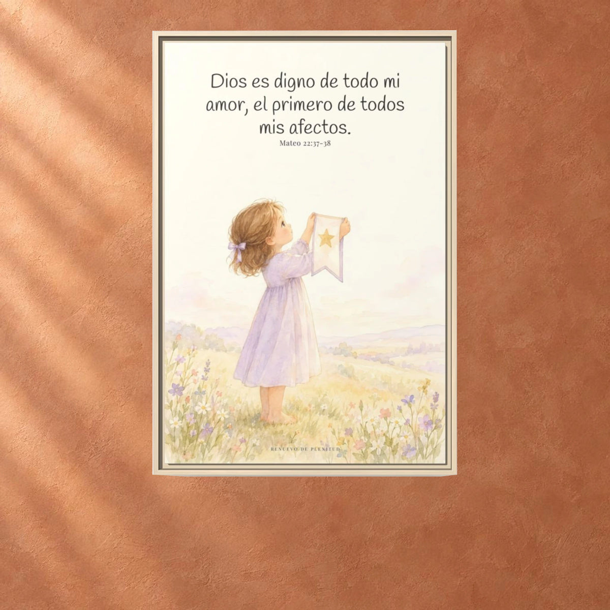 Dios es digno de todo mi amor — Lienzo Cristiano Enmarcado | Mateo 22:37-38 — 24×36 pulgadas, marco natural, vista frontal ambiental, escala física calibrada