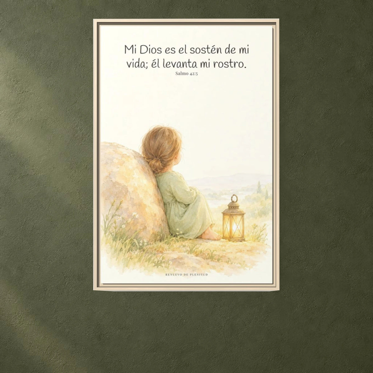 Dios es el sostén de mi vida — Lienzo Cristiano Enmarcado | Salmo 42:5 — 24×36 pulgadas, marco natural, vista frontal ambiental, escala física calibrada