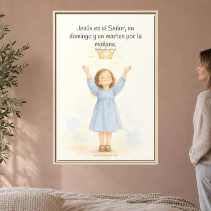 Jesús es el Señor — Lienzo Cristiano Enmarcado | Filipenses 2:10-11 — 24×36 pulgadas, marco natural, vista frontal ambiental, escala física calibrada