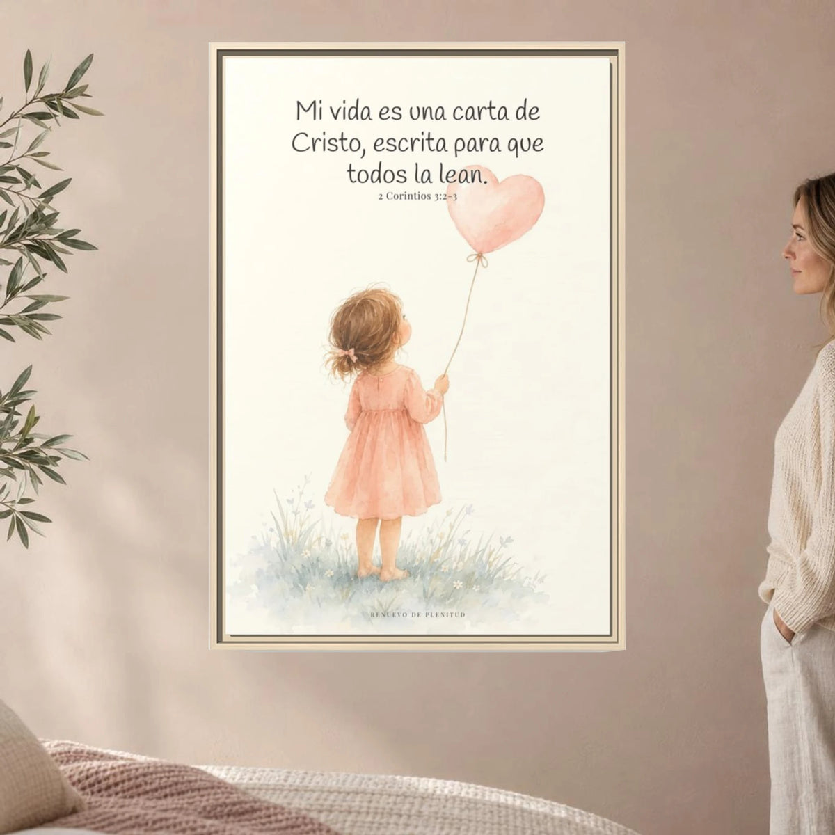 Mi vida es una carta de Cristo — Lienzo Cristiano Enmarcado | 2 Corintios 3:2-3 — 24×36 pulgadas, marco natural, vista frontal ambiental, escala física calibrada