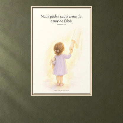 Nada podrá separarme del amor de Dios | Cuadro de inspiración bíblica | Romanos 8:31 — 24×36 pulgadas, marco natural, vista frontal ambiental, escala física calibrada