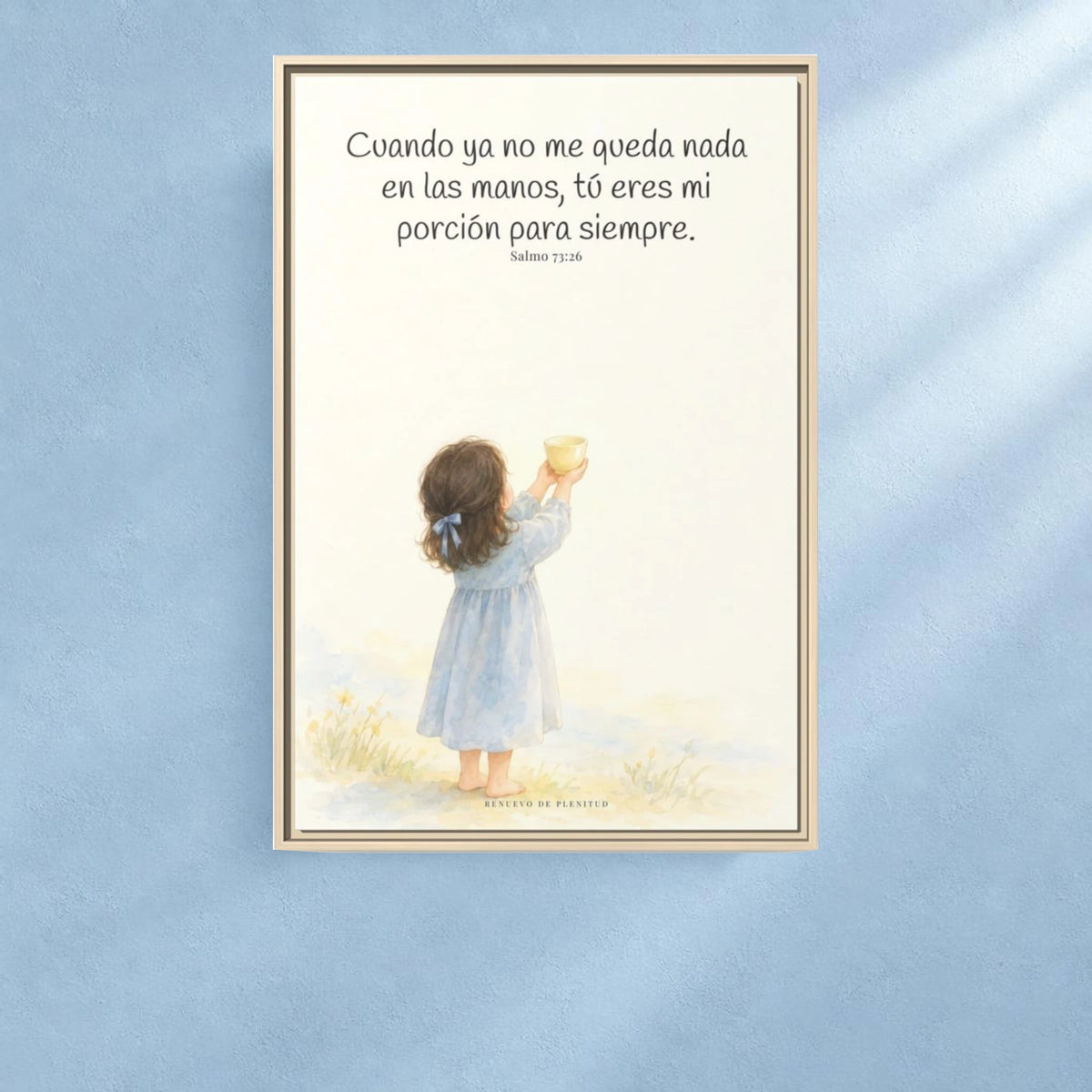 Mi porción eres tú, Señor — Lienzo Cristiano Enmarcado | Salmo 73:26 — 24×36 pulgadas, marco natural, vista frontal ambiental, escala física calibrada