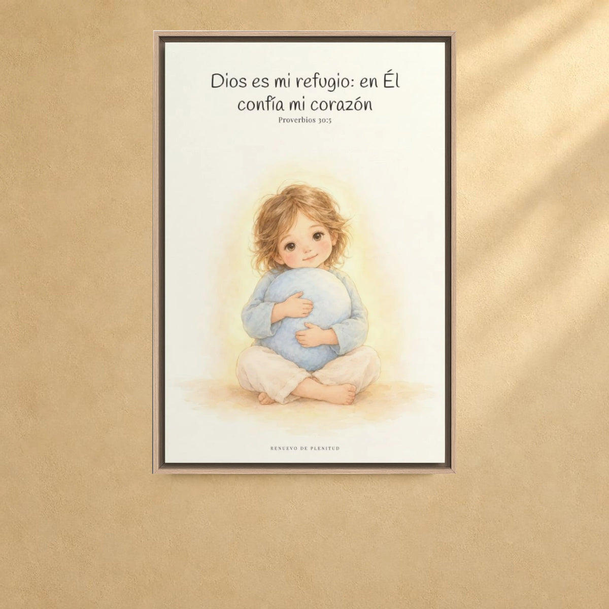En Dios encuentro mi refugio | Cuadro bíblico para el hogar | Proverbios 30:5 — 24×36 pulgadas, marco natural, vista frontal ambiental, escala física calibrada