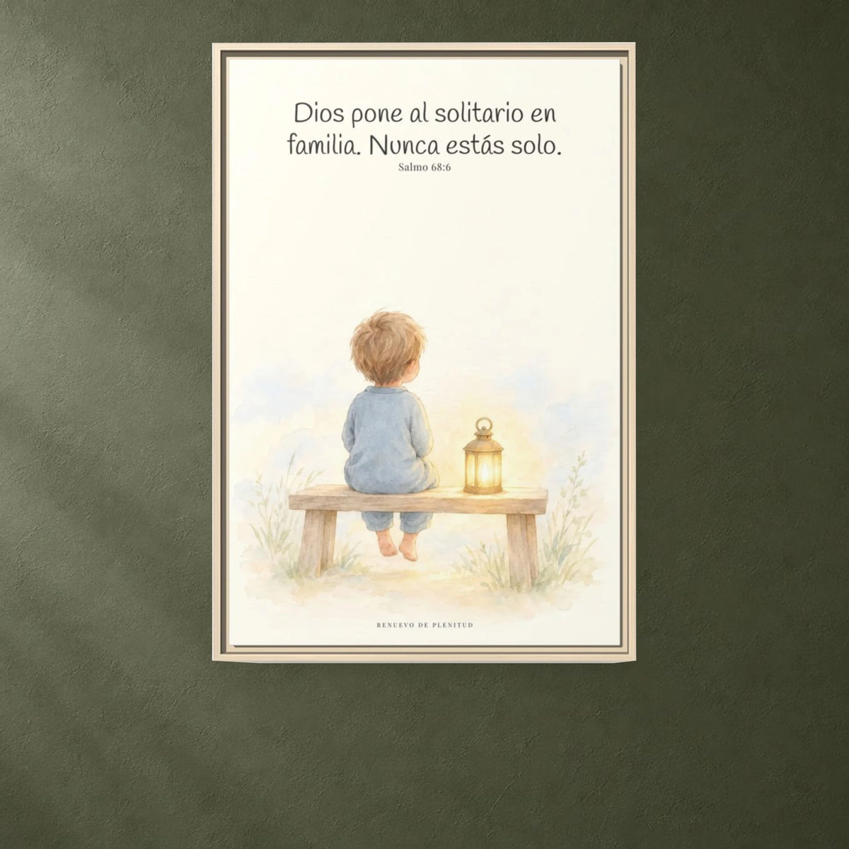 Dios pone al solitario en familia — Lienzo Cristiano Enmarcado | Salmo 68:6 — 24×36 pulgadas, marco natural, vista frontal ambiental, escala física calibrada