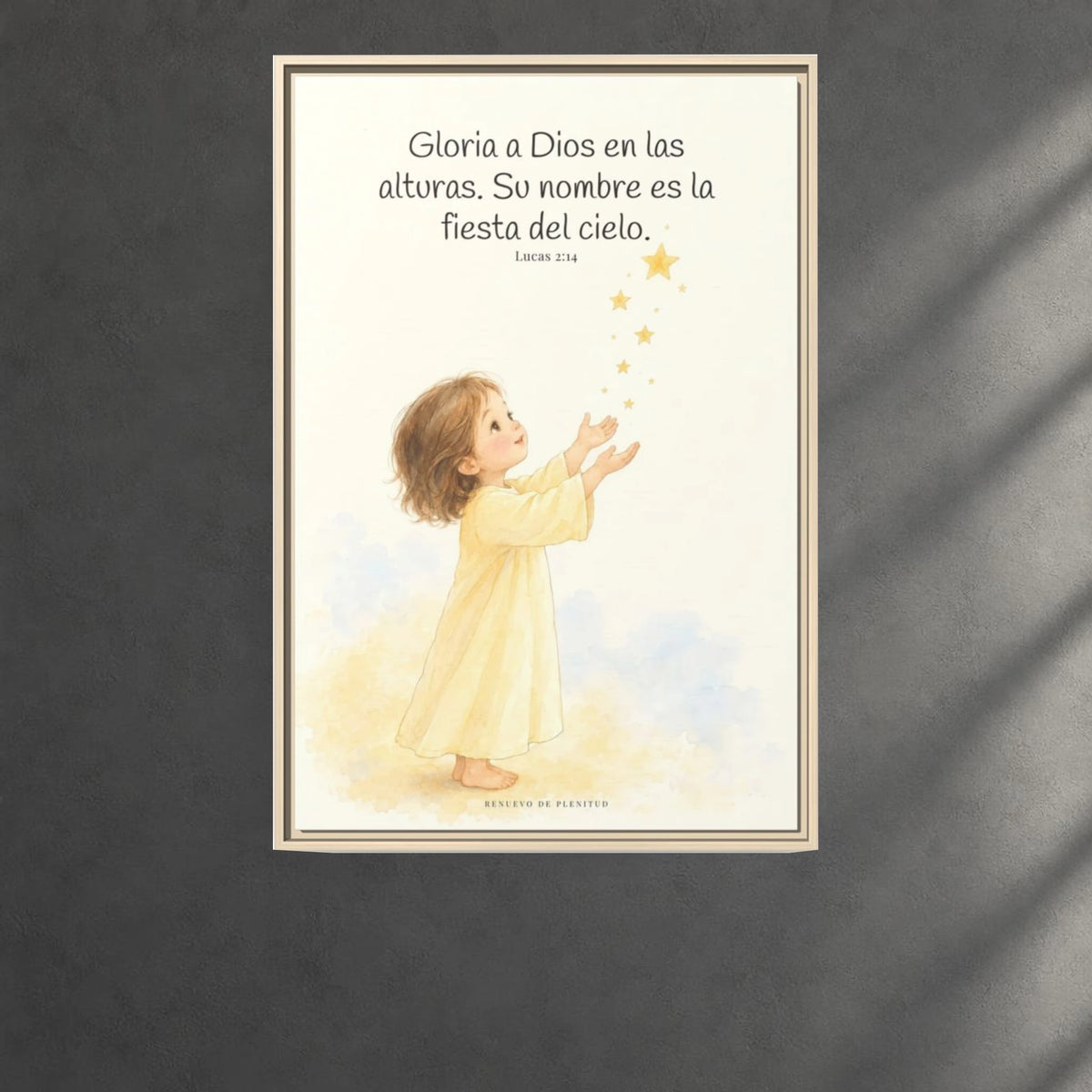 El cielo entero da gloria a Dios | Decoración de fe para pared | Lucas 2:14 — 24×36 pulgadas, marco natural, vista frontal ambiental, escala física calibrada