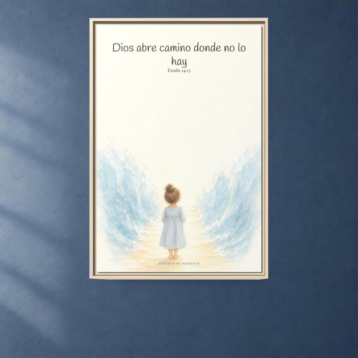 Dios abre camino donde no lo hay — Lienzo Cristiano Enmarcado | Éxodo 14:13 — 24×36 pulgadas, marco natural, vista frontal ambiental, escala física calibrada