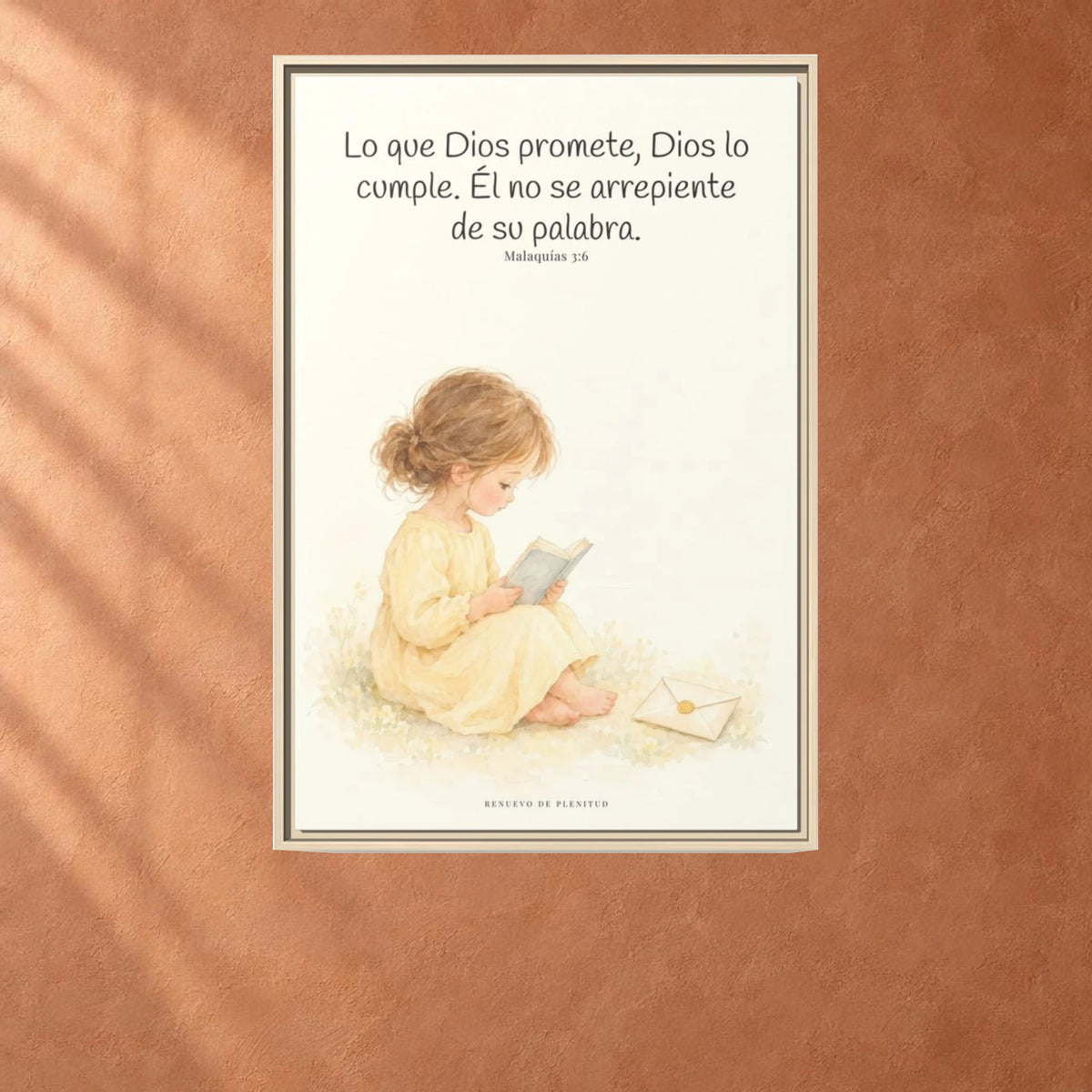 Jehová es el Dios que mantiene su palabra — Lienzo Cristiano Enmarcado | Malaquías 3:6 — 24×36 pulgadas, marco natural, vista frontal ambiental, escala física calibrada