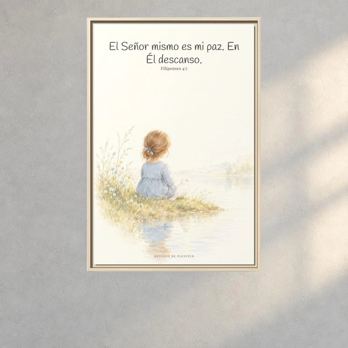 El Señor mismo es mi paz — Lienzo Cristiano Enmarcado | Filipenses 4:7 — 24×36 pulgadas, marco natural, vista frontal ambiental, escala física calibrada