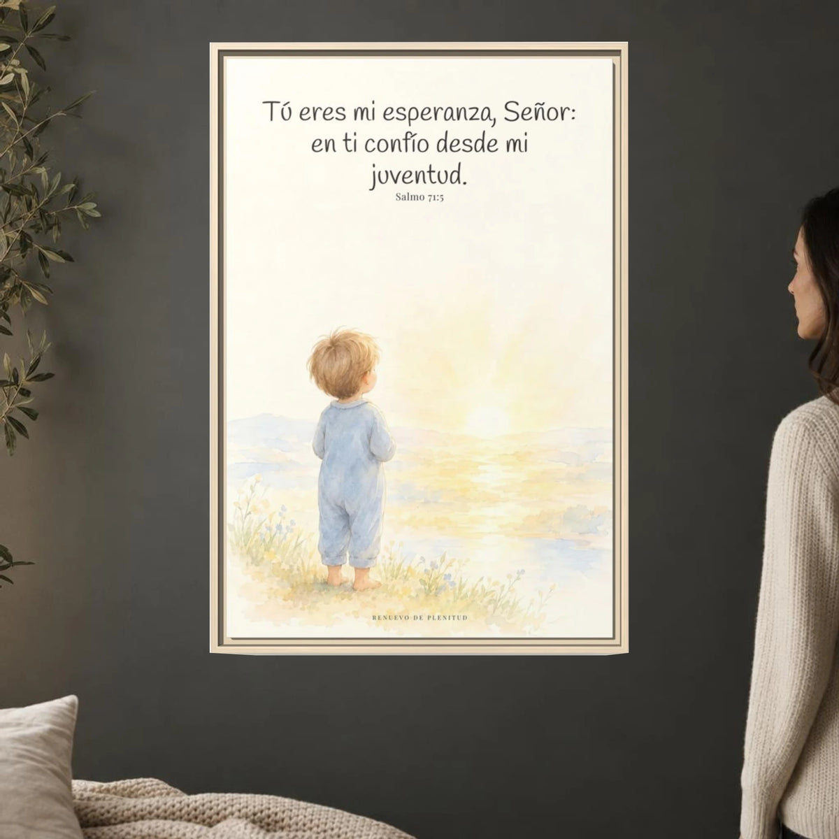 Tú eres mi esperanza, Señor — Lienzo Cristiano Enmarcado | Salmo 71:5 — 24×36 pulgadas, marco natural, vista frontal ambiental, escala física calibrada