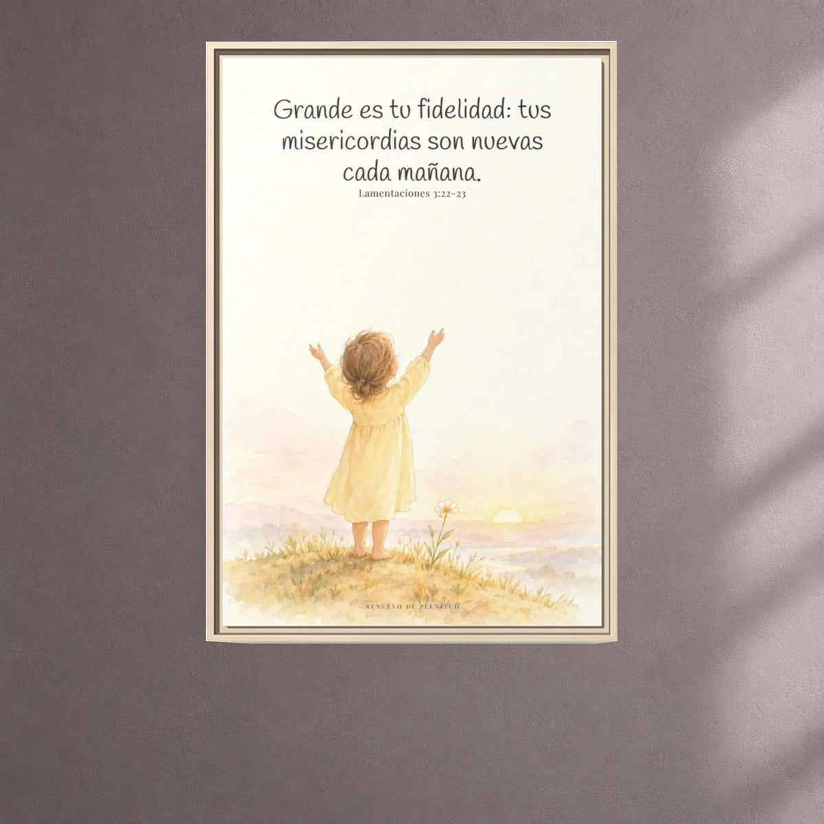 Grande es tu fidelidad, oh Dios — Lienzo Cristiano Enmarcado | Lamentaciones 3:22-23 — 24×36 pulgadas, marco natural, vista frontal ambiental, escala física calibrada