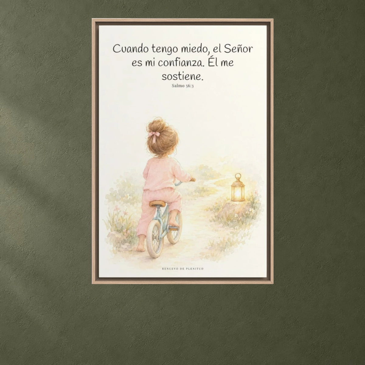 Cuando tengo miedo, el Señor es mi confianza | Arte de fe en lienzo | Salmo 56:3 — 24×36 pulgadas, marco natural, vista frontal ambiental, escala física calibrada
