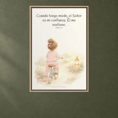 Cuando tengo miedo, el Señor es mi confianza | Arte de fe en lienzo | Salmo 56:3 — 24×36 pulgadas, marco natural, vista frontal ambiental, escala física calibrada